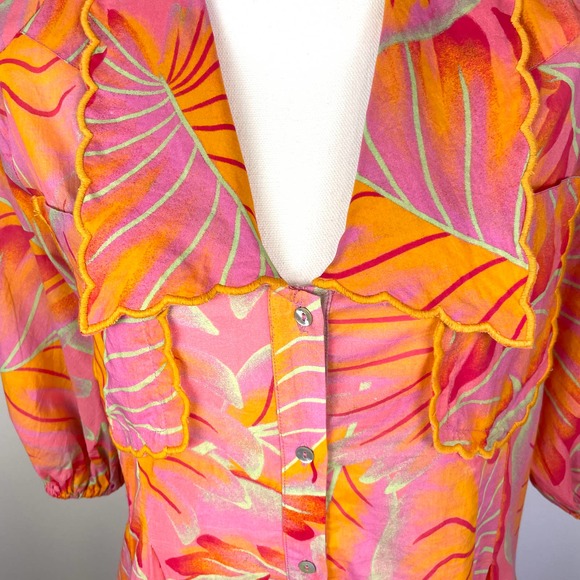 Farm Rio Bright Forest Button Front Midi Dress In Orange Size Medium New - Picture 6 of 16